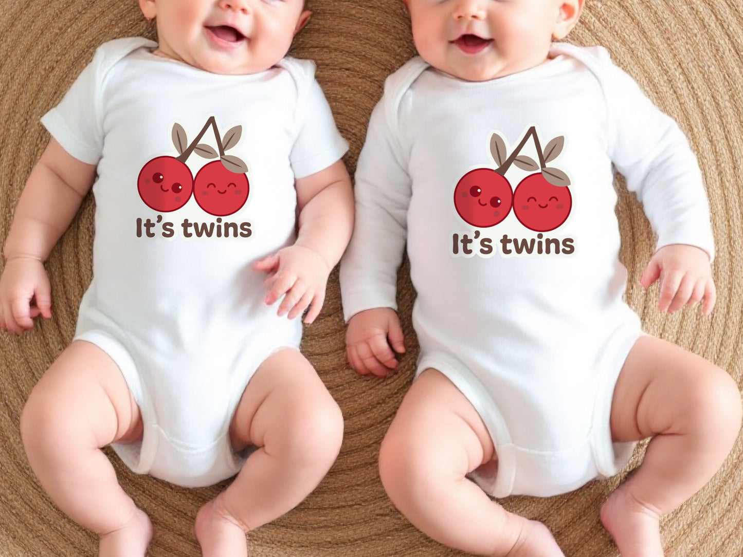 Cherry Twin Baby Announcement Bodysuits| summer baby bodysuits| Unique Baby Shower gift Gift