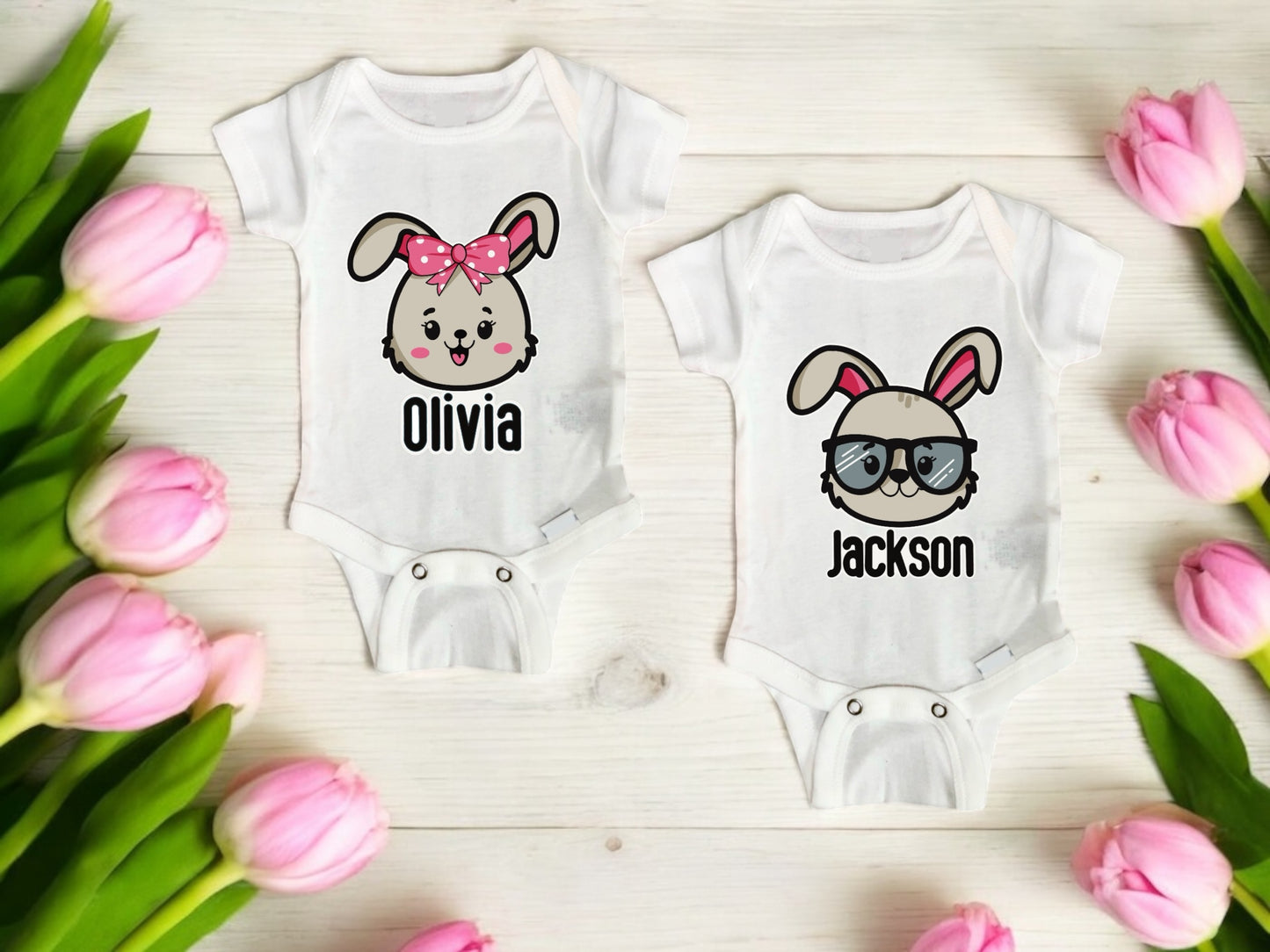 Custom name Easter bunny onesie, Easter baby, baby’s first Easter, baby gift, baby shower, baby announcement, baby clothes, baby romper, Easter gift for baby, Easter Sunday
