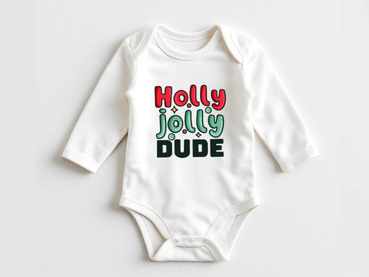 Holly jolly dude Christmas baby boy bodysuit