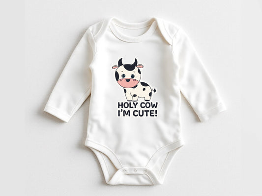 Holy cow Iām cute baby bodysuit| cute baby bodysuit| funny baby outfit| neutral baby onesieĀ®ļø