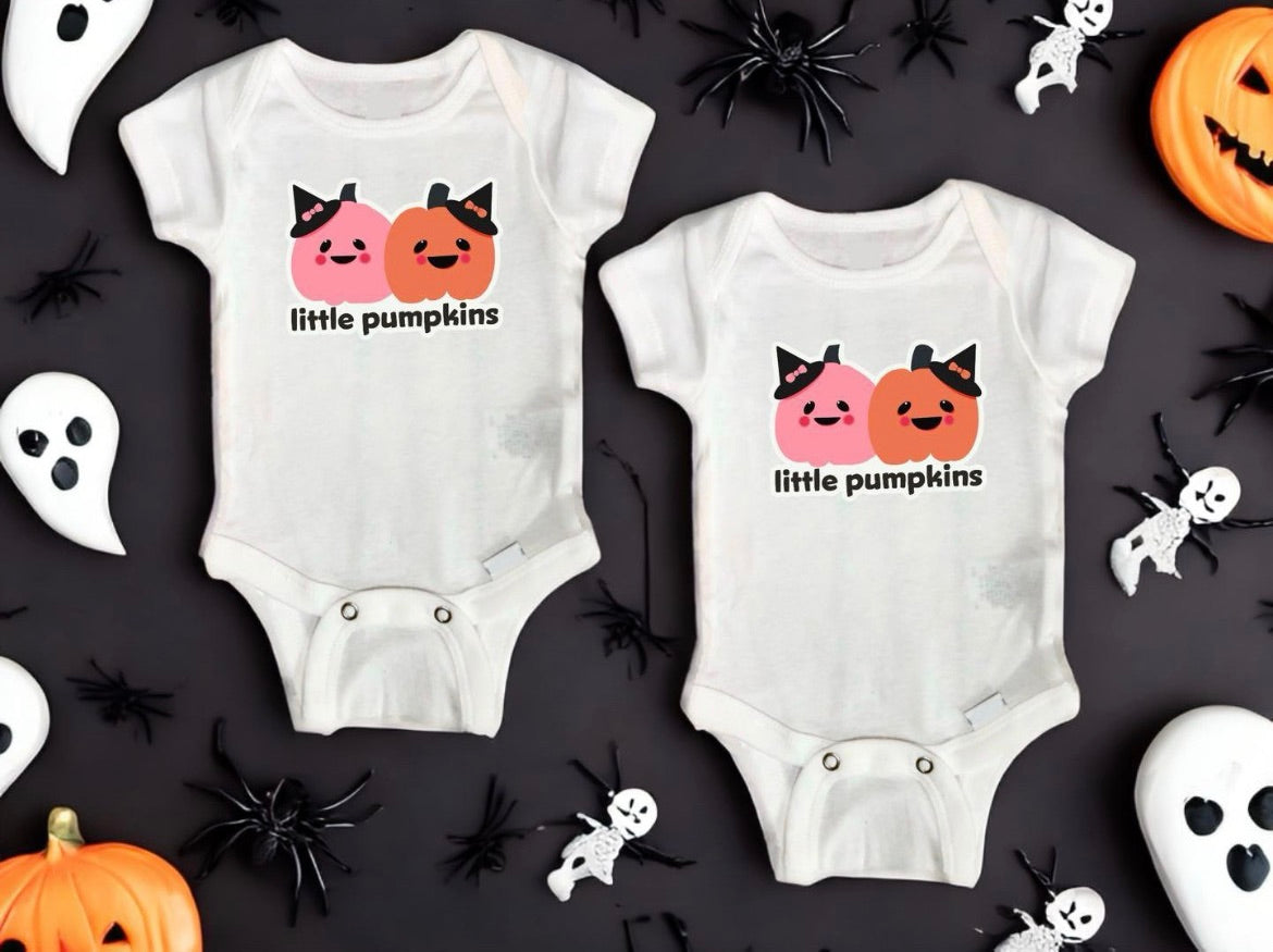 Little pumpkins twins onesie | Halloween baby onesie | twins onesies girls| my first Halloween | twins baby shower| newborn twin Halloween