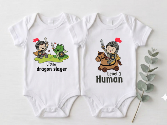 Knight baby bodysuit set, fantasy dragon baby clothes pack