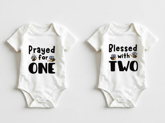 Prayed for one, blessed with two twin baby bodysuits| twin announcement | baby shower gift for mom of twins