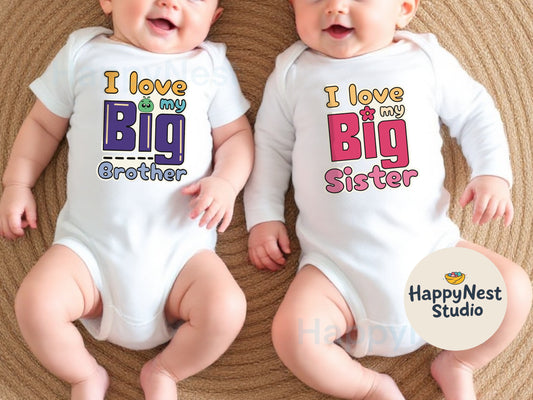 I love my big brother | I love my big sister | sibling announcement bodysuits