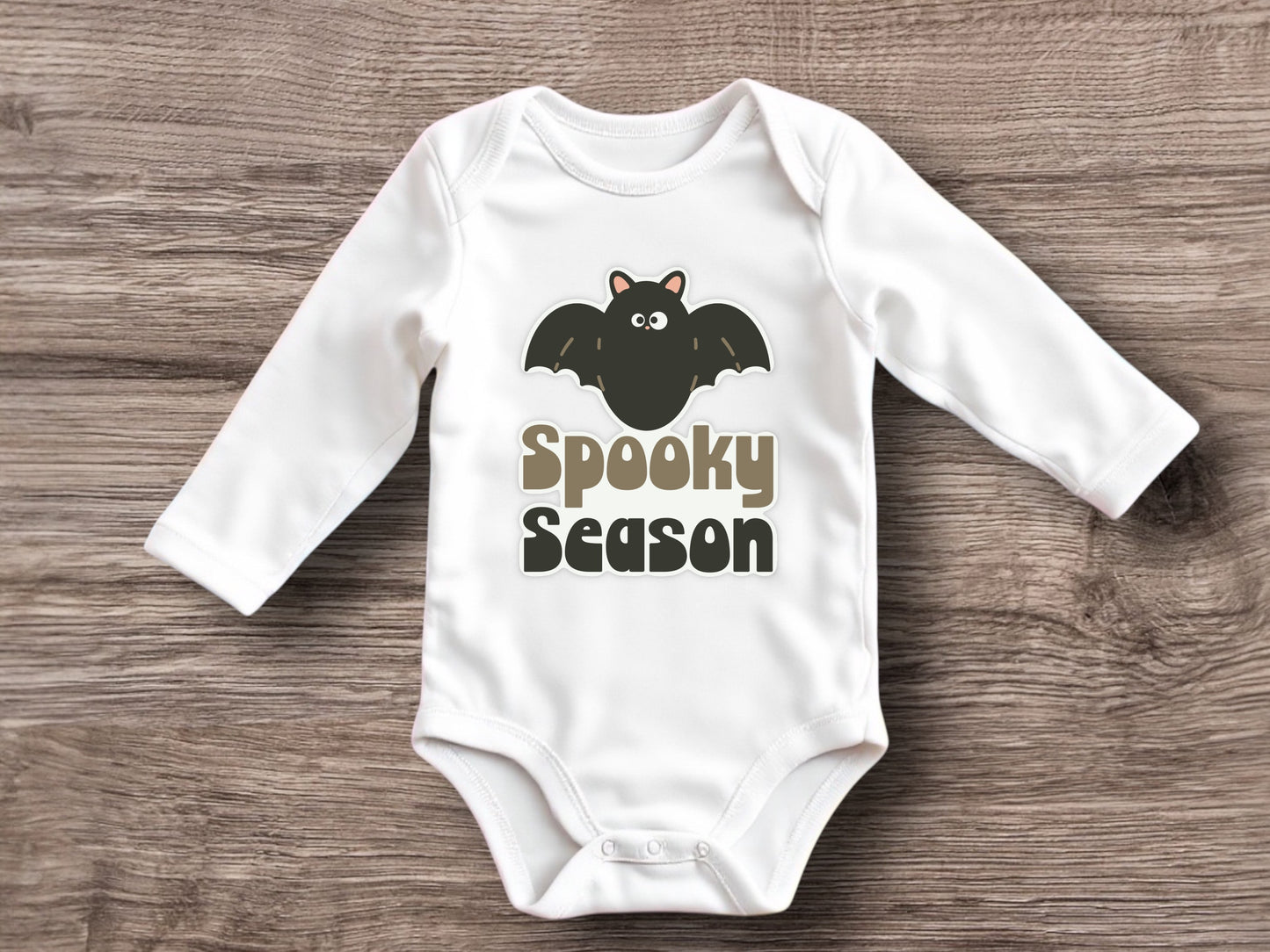 spooky season bat onesie®- white baby onesie with Halloween design - baby’s first Halloween long sleeve onesie