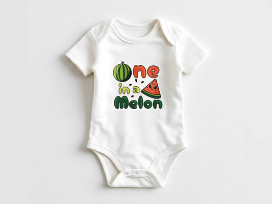 One in a melon onesie - gender neutral watermelon baby clothes - fruit themed first birthday gift idea