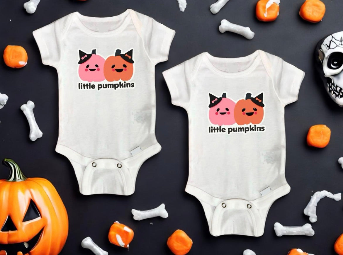 Little pumpkins twins onesie | Halloween baby onesie | twins onesies girls| my first Halloween | twins baby shower| newborn twin Halloween