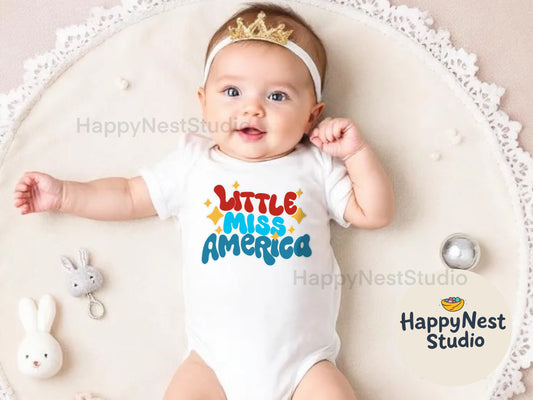 Little miss America onesie| 4th of July baby onesie |trendy 4th of july| first 4th of july| American flag onesie| red white blue baby girl