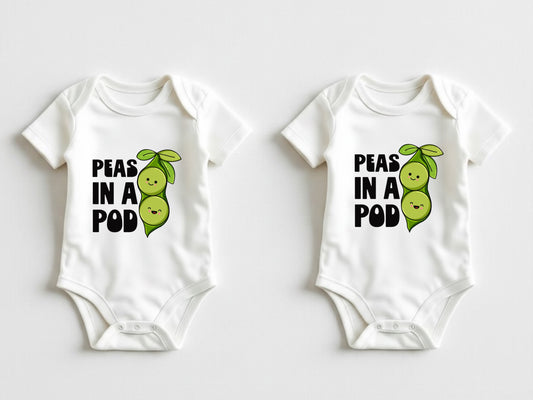 two peas in a pod Twin onesieĀ® - twin baby onesies set - cute twin baby shower gift- white cotton baby bodysuits for twins -