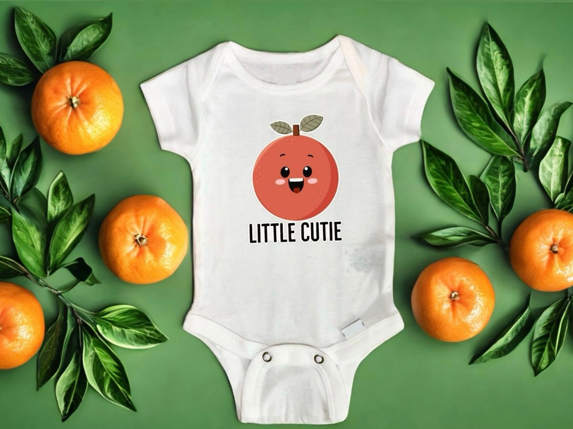 little cutie, summer bodysuit for newborns, orange baby shower, summer babies gift, baby announcement bodysuit, baby announcement idea