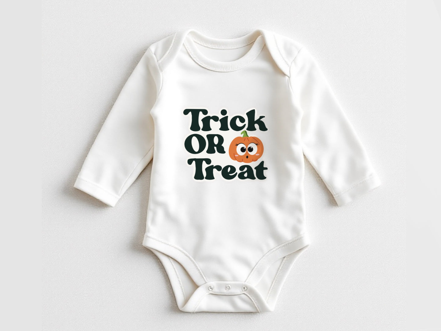 Trick or treat onesie - newborn first Halloween bodysuit- long sleeve baby romper for Halloween photos