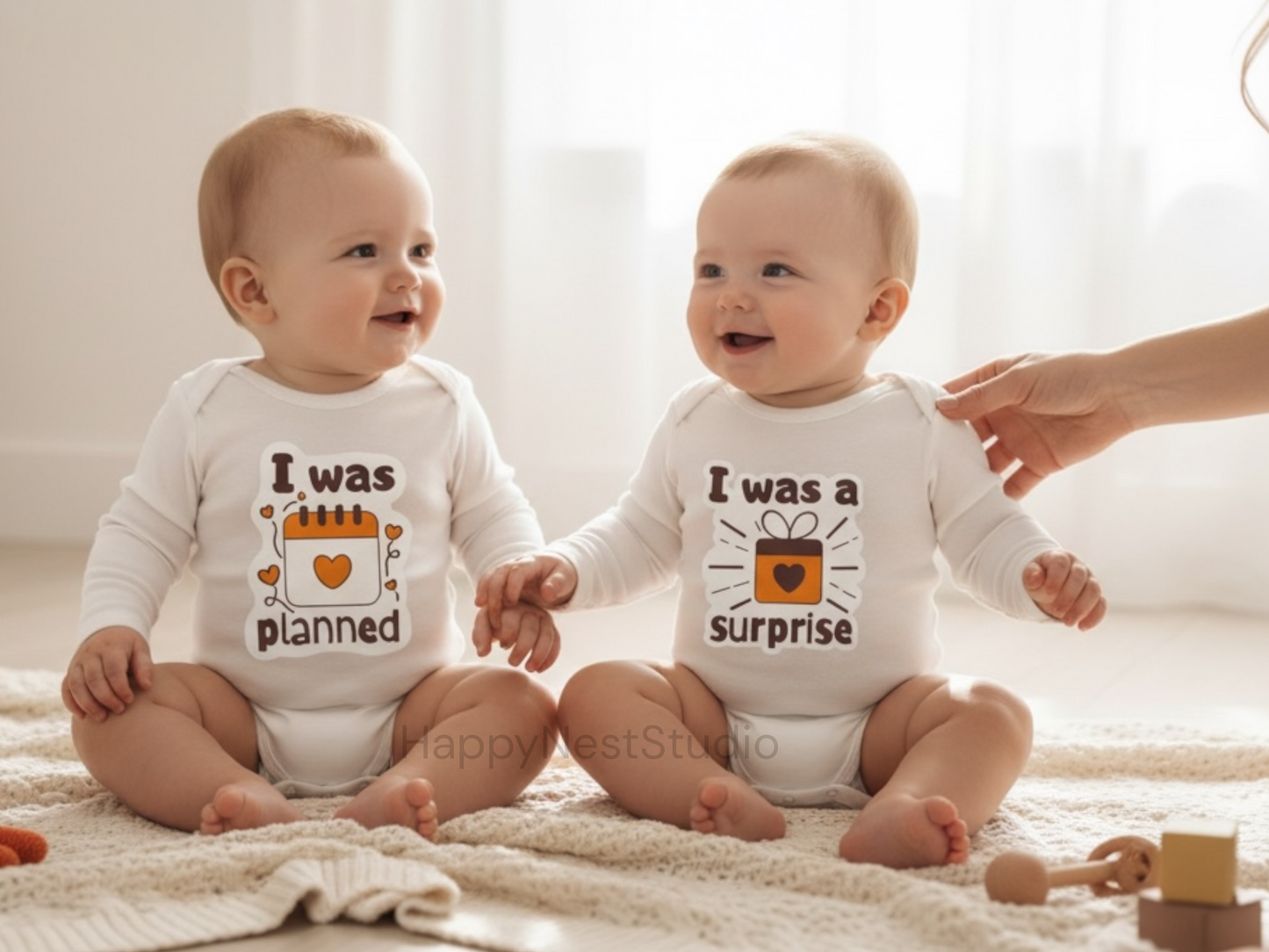 Newborn Twins matching bodysuits | pregnancy announcement