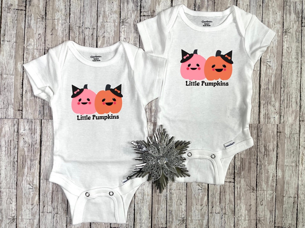 little pumpkins, pumpkin baby bodysuit, twins Halloween outfit, baby girl halloween bodysuit, baby's first Halloween costume, halloween theme baby shower gift 