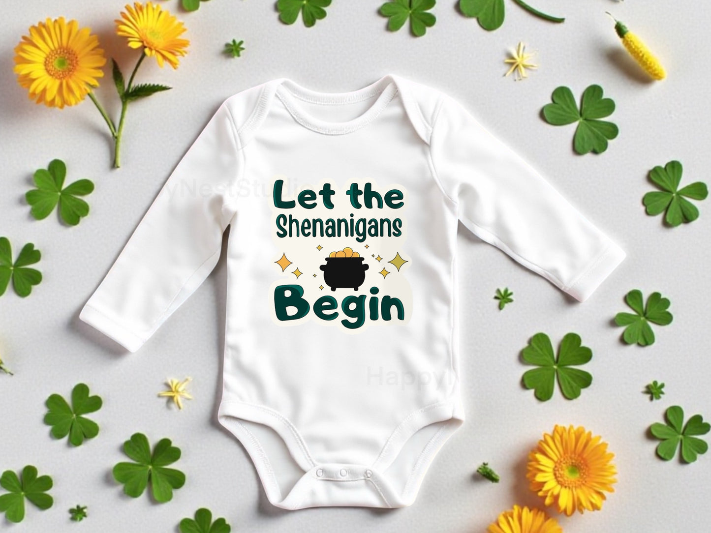 St. Patrick's Day- Let the Shenanigans Begin baby onesie® | March baby bodysuit| Spring baby onesie®| First Saint Patrick's Day outfit