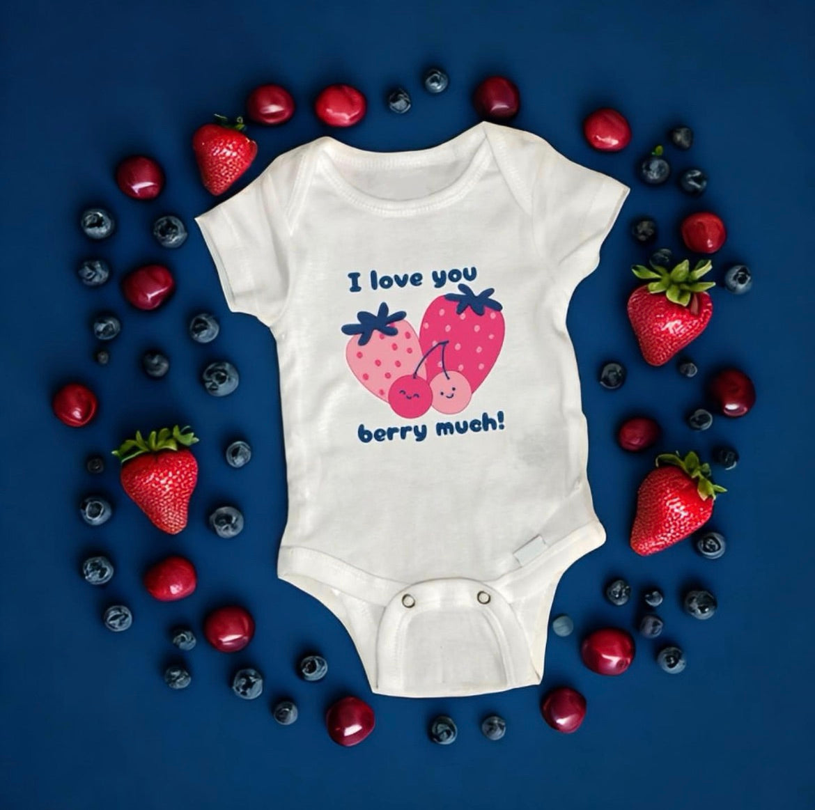 I love you berry much baby bodysuit, berry theme baby bodysuit,  strawberry and cherries, summer outfit for babies, berry first birthday