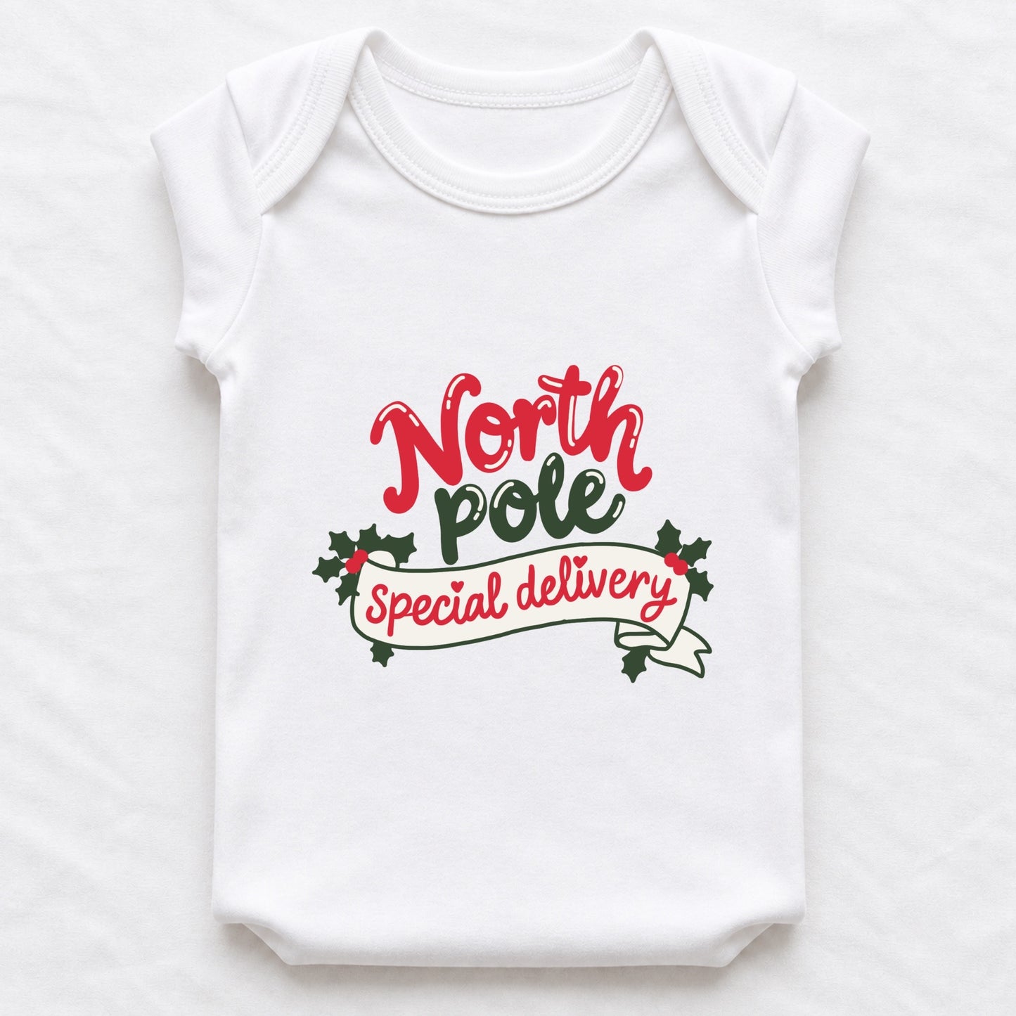 North Pole special delivery Christmas pregnancy announcement long sleeve baby bodysuit