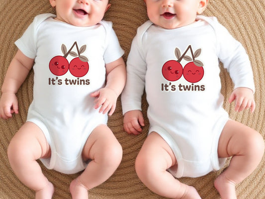 Cherry Twin Baby Announcement Bodysuits| summer baby bodysuits| Unique Baby Shower gift Gift