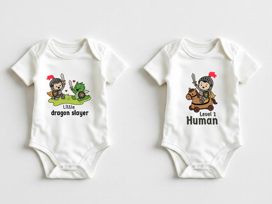Knight baby bodysuit set, fantasy dragon baby clothes multipack