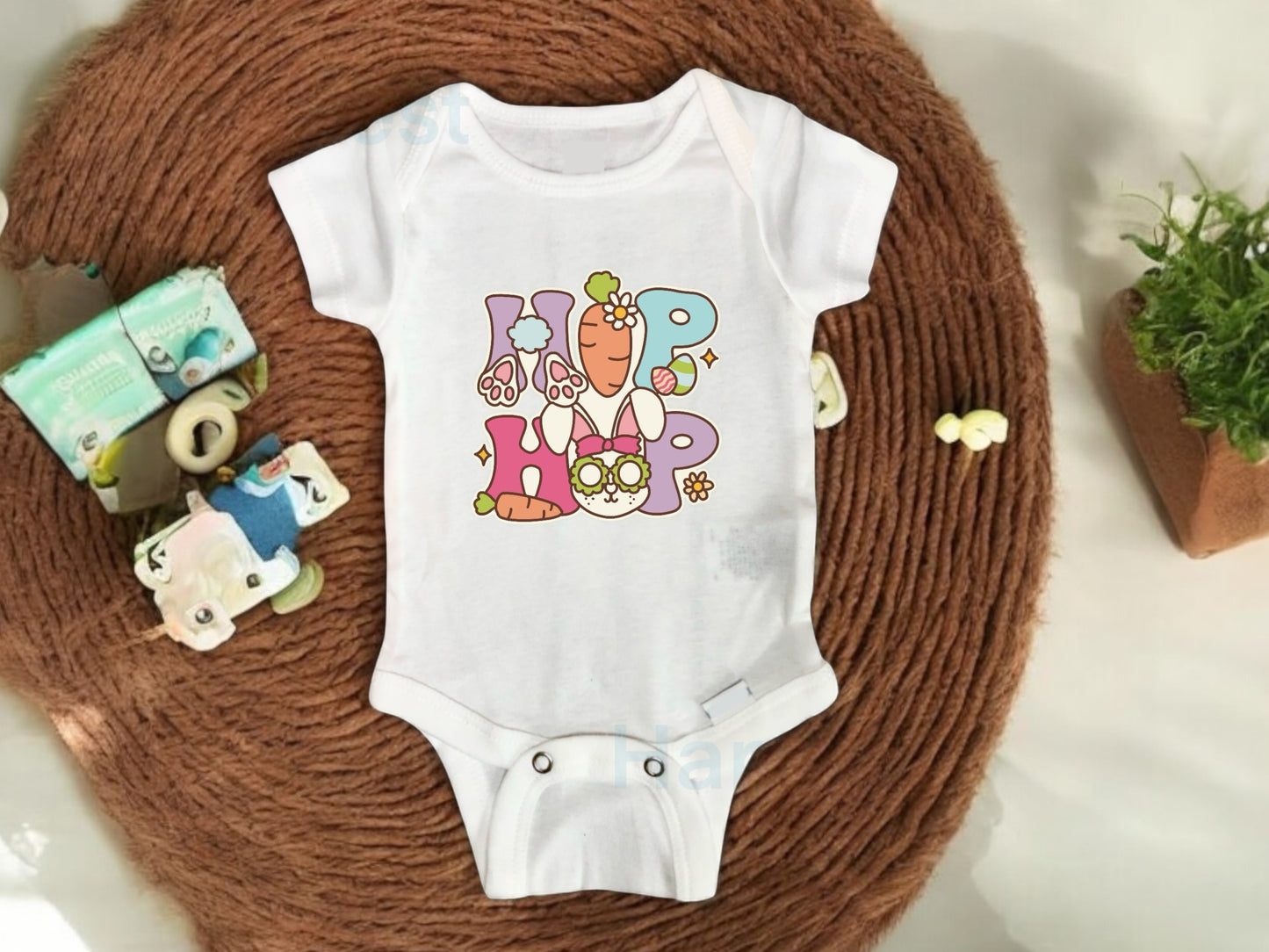 Hip hop Easter baby onesie, carrot bunny, Easter baby, Easter baby gift, baby shower, baby clothes, baby bunny, baby romper, Easter egg, cute Easter, Easter Sunday Easter onesie