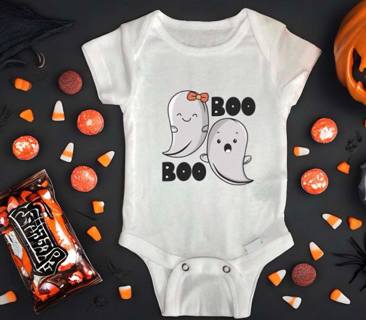 Happy Halloween Twins Bodysuit | Boo-tiful Ghost Design | Baby's First Halloween