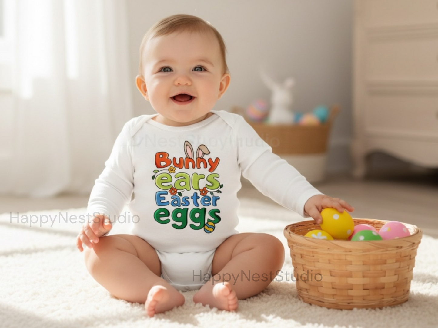 Bunny ears Easter baby onesie®| Easter bunny onesie® | Easter eggs bodysuit