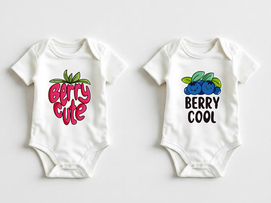 strawberry and blueberry baby romper set - berry cute and berry cool matching baby bodysuits