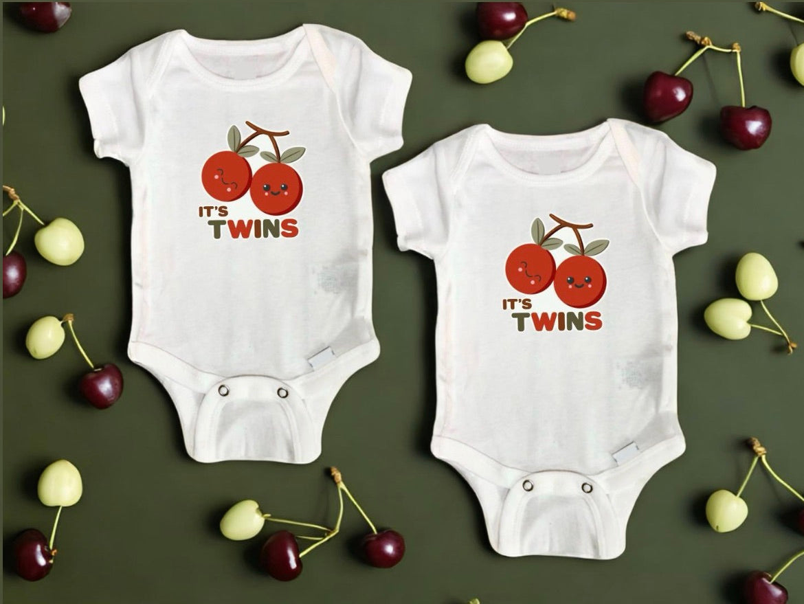 cherry theme twins outfit, twins announcement, pregnancy announcement to family, grandparents gift, twins baby shower gift