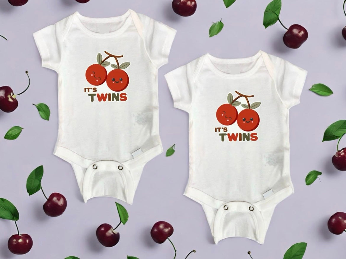 Cherry Twin Baby Announcement Bodysuits| summer baby bodysuits| Unique Baby Shower gift Gift