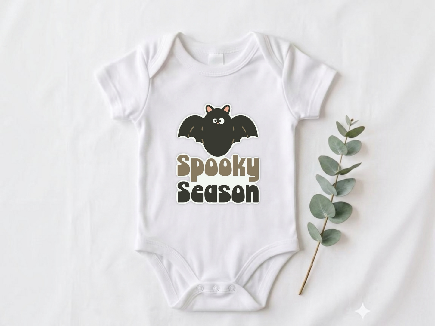 spooky season bat onesie®- white baby onesie with Halloween design - baby’s first Halloween long sleeve onesie
