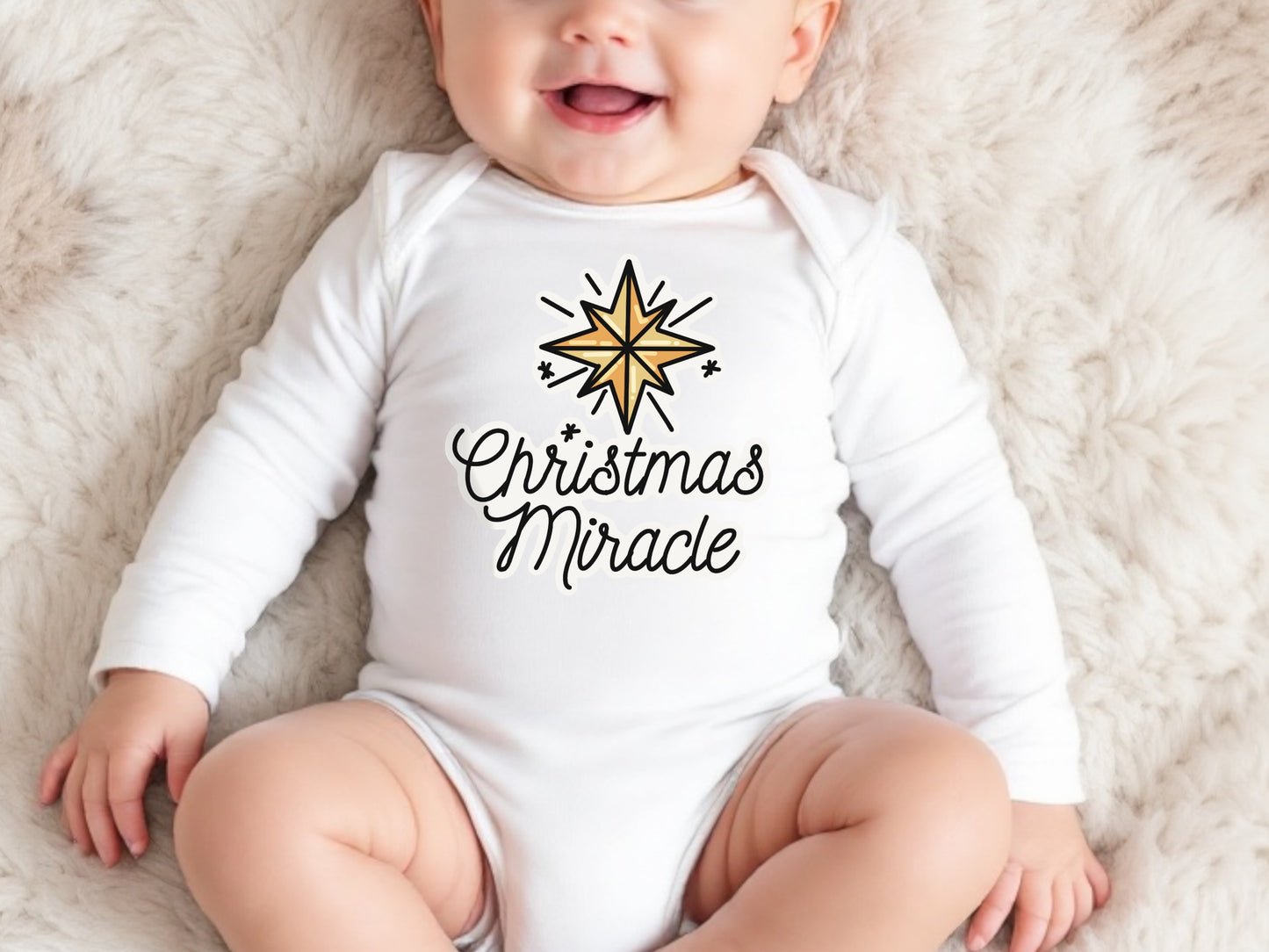 Christmas Miracle Baby Onesie – White Long Sleeve Bodysuit – First Christmas Outfit for Baby – Holiday Baby Clothes – Newborn Christmas Gift