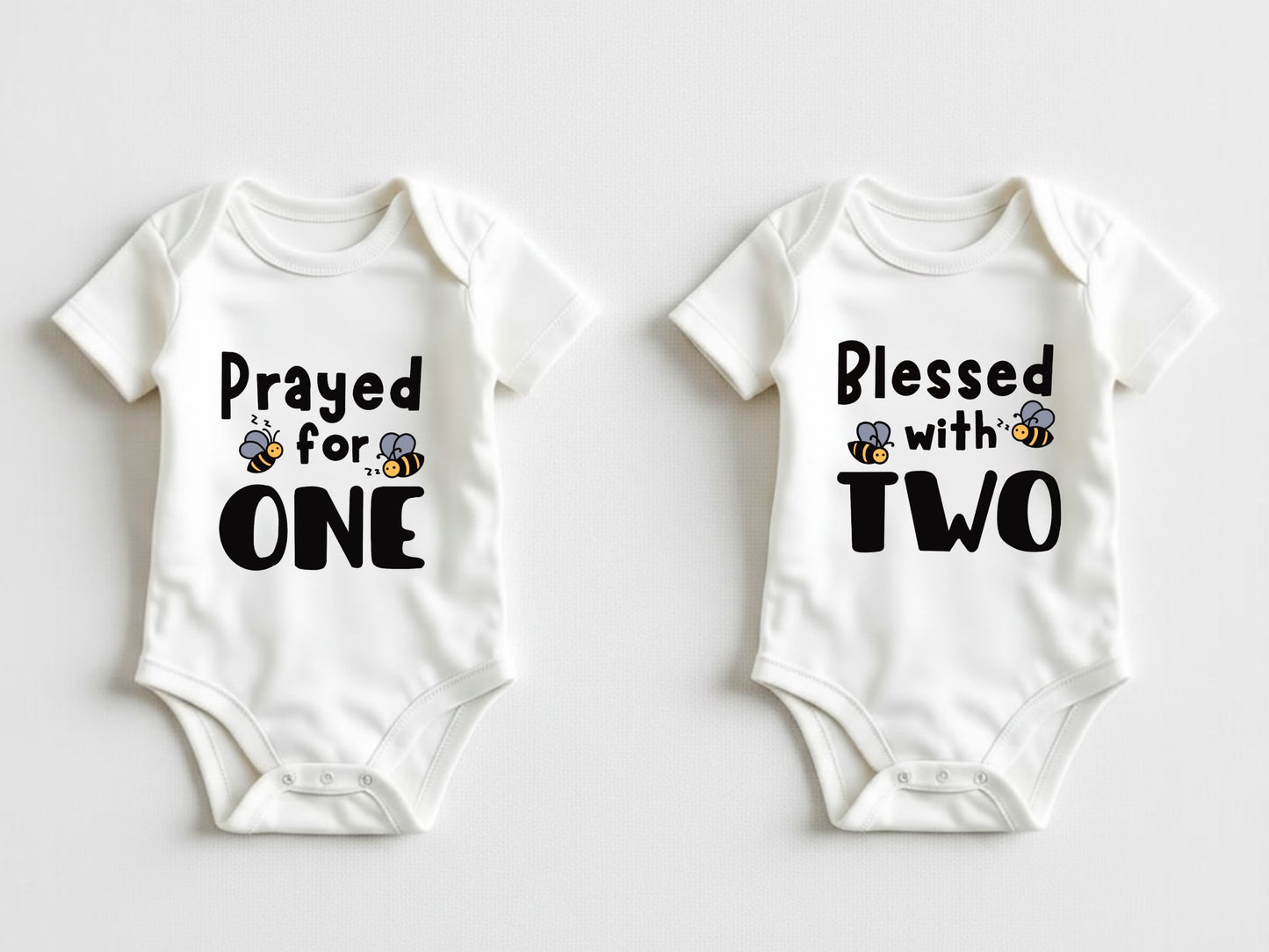 Prayed for one, blessed with two twin baby bodysuits| twin announcement | baby shower gift for mom of twins