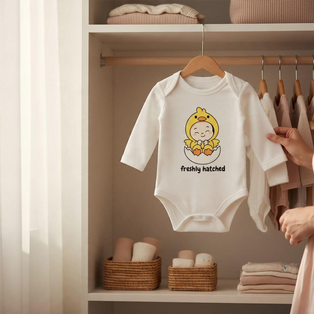 Freshly Hatched Baby Bodysuit | Cute Chick Newborn Coming Home Outfit | Gender Neutral New Baby Gift