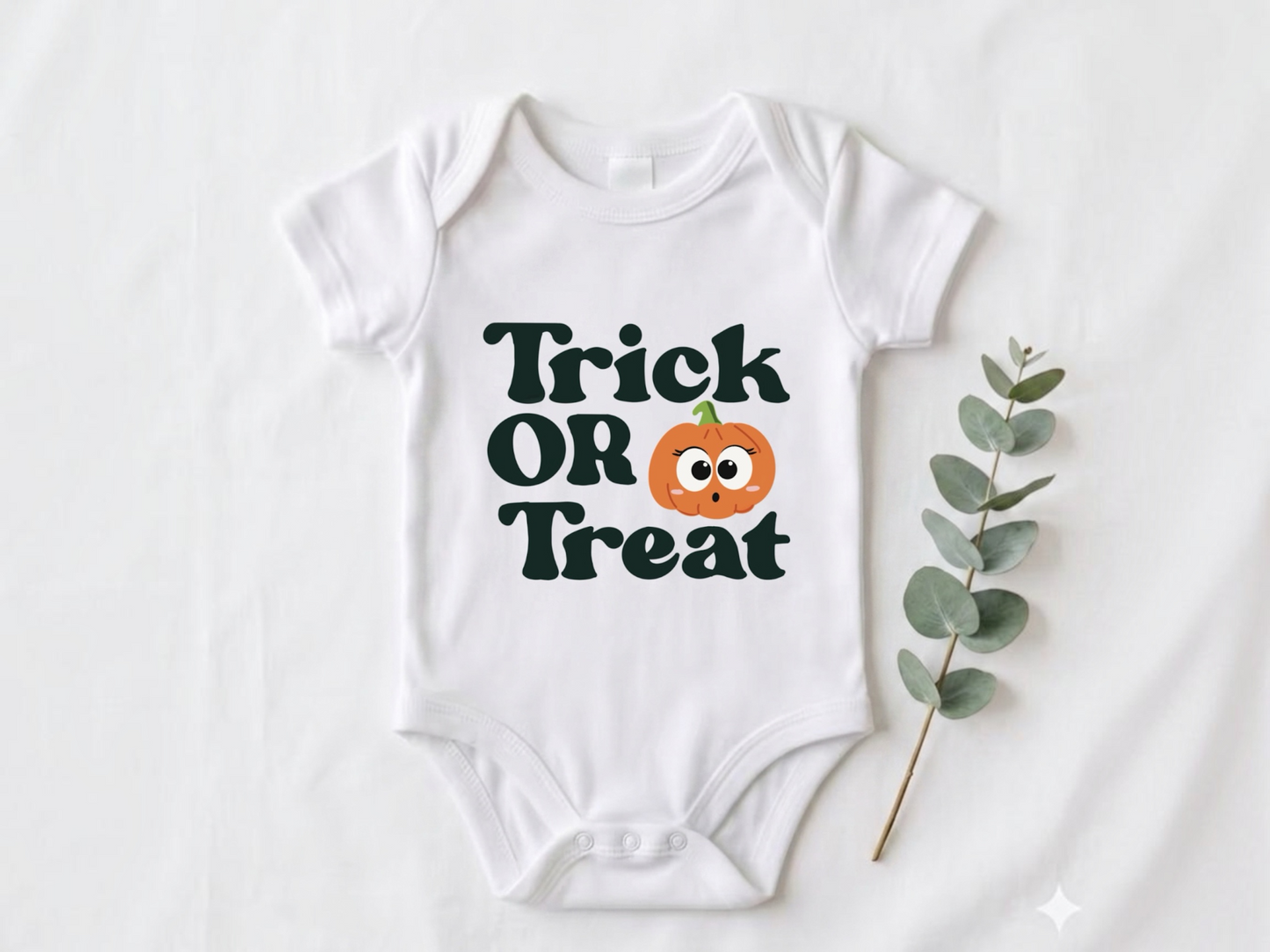Trick or treat onesie - newborn first Halloween bodysuit- long sleeve baby romper for Halloween photos
