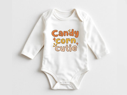 Candy Corn Baby Bodysuit- Halloween Baby Bodysuit - baby’s first Halloween candy corn outfit - soft breathable cotton baby romper for Halloween