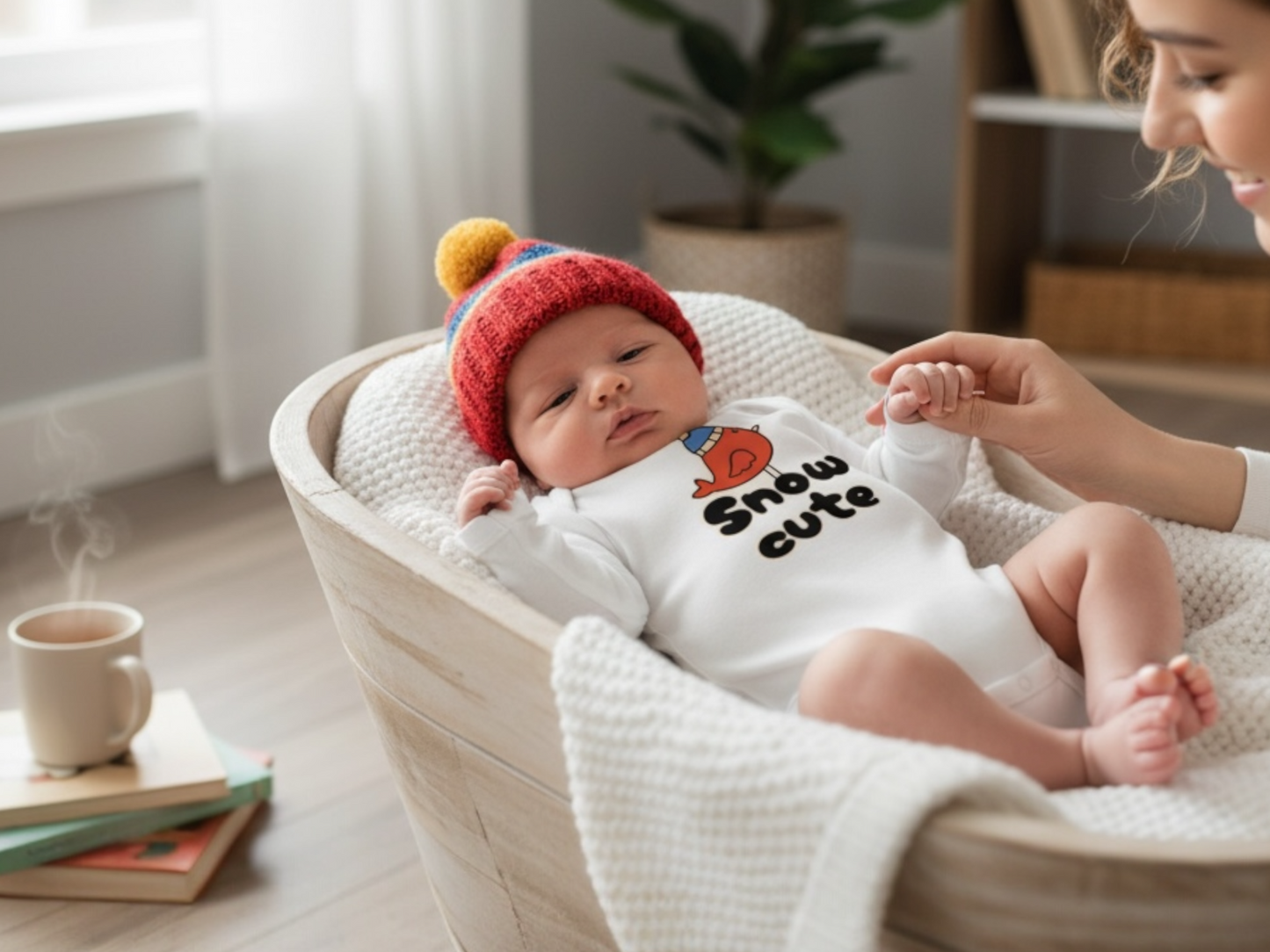 snow cute winter baby onesie - long sleeve cotton baby bodysuit for winter - winter photo shoot outfit for baby girl or boy - red bird print baby bodysuit