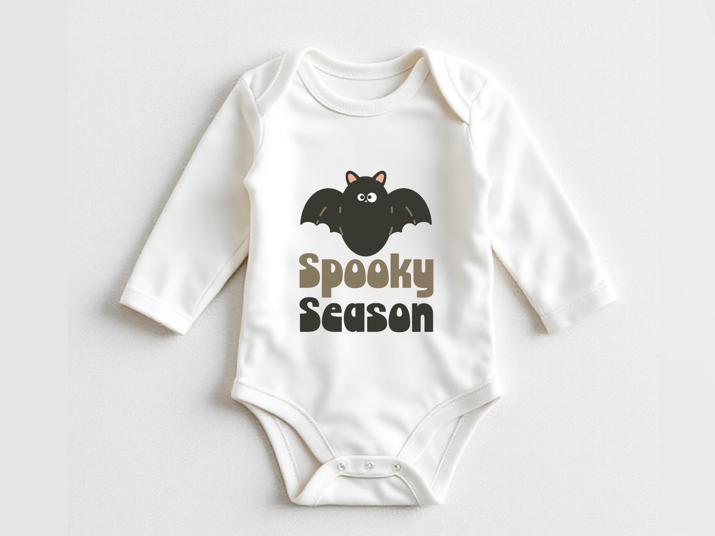 spooky season bat onesie®- white baby onesie with Halloween design - baby’s first Halloween long sleeve onesie
