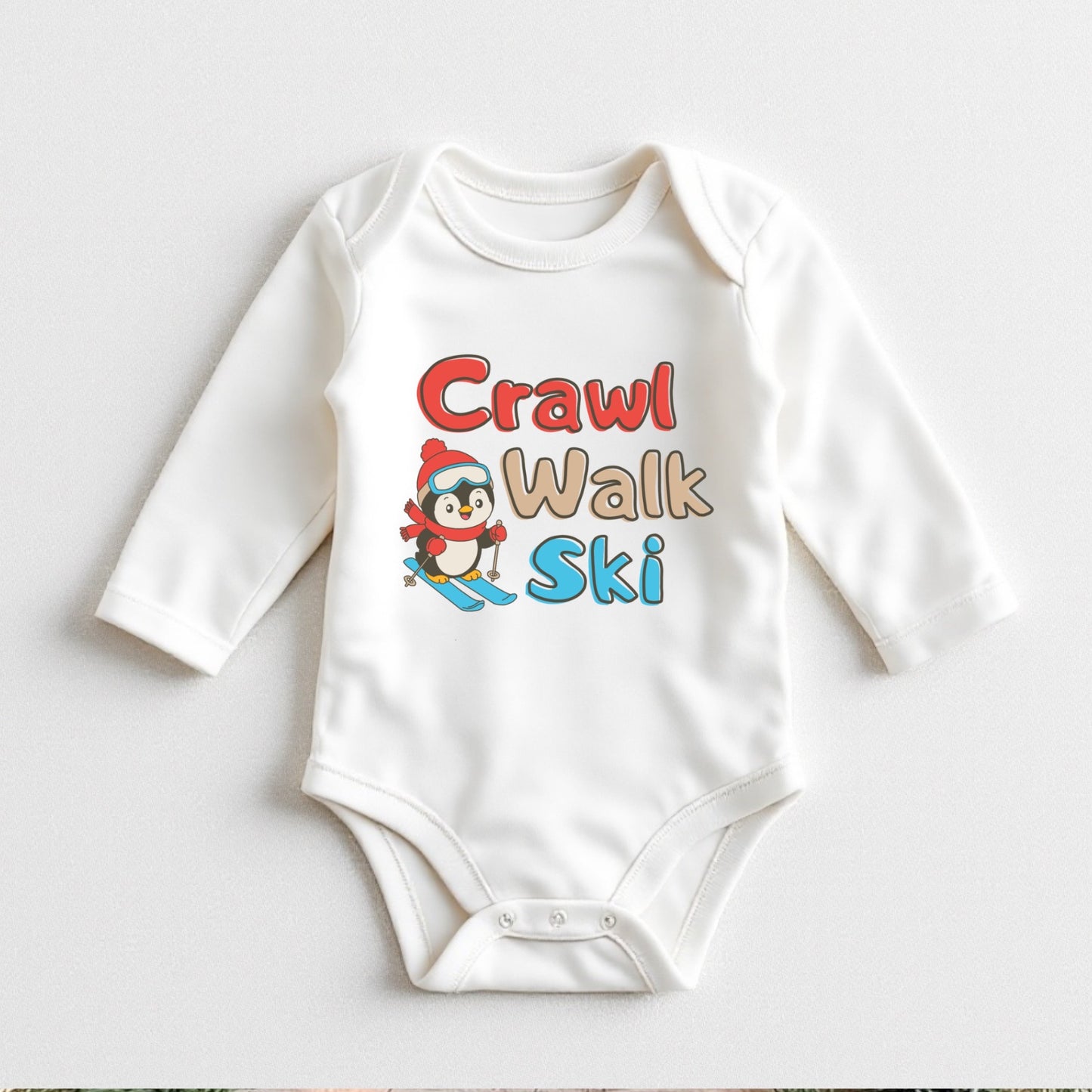 Crawl walk ski baby winter bodysuit