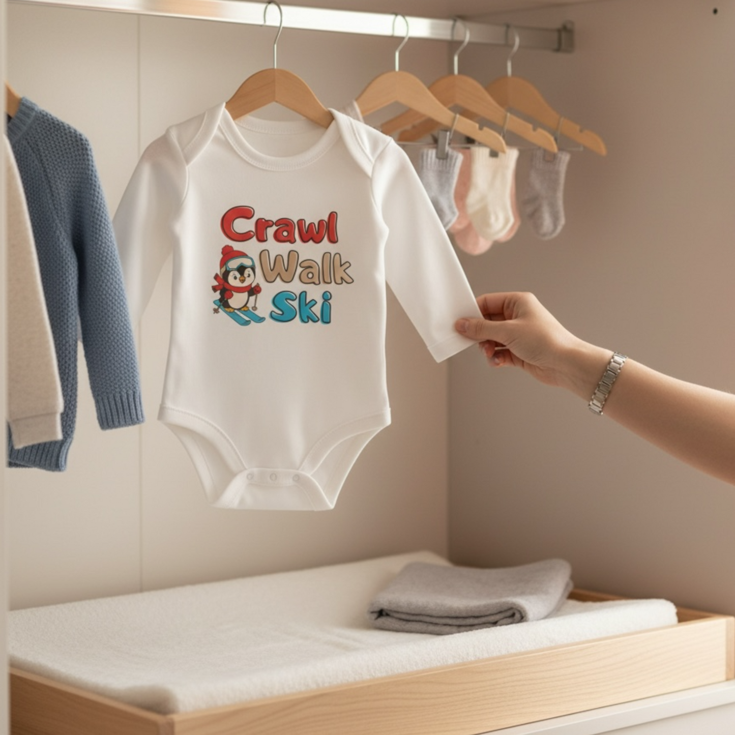 Crawl walk ski baby winter bodysuit