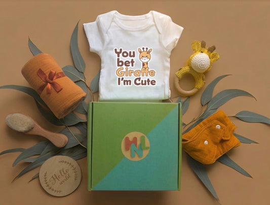 Giraffe baby gift box |baby bodysuit set | giraffe baby gift set | unique baby shower gift for new mom