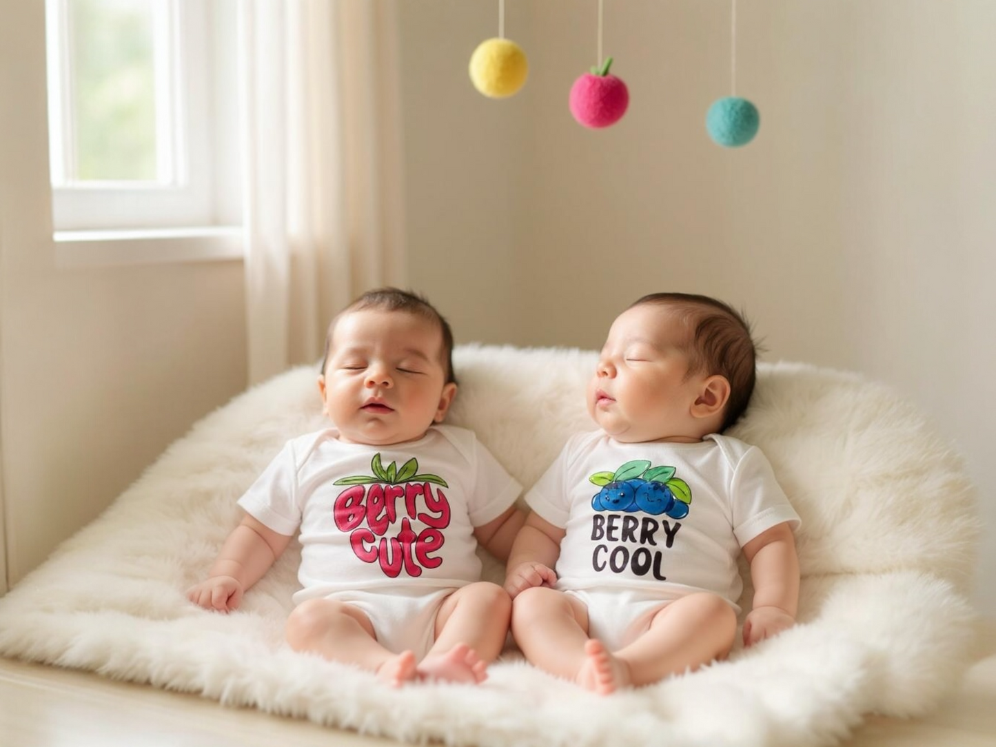 funny strawberry and blueberry baby romper set - berry cute and berry cool matching baby bodysuits