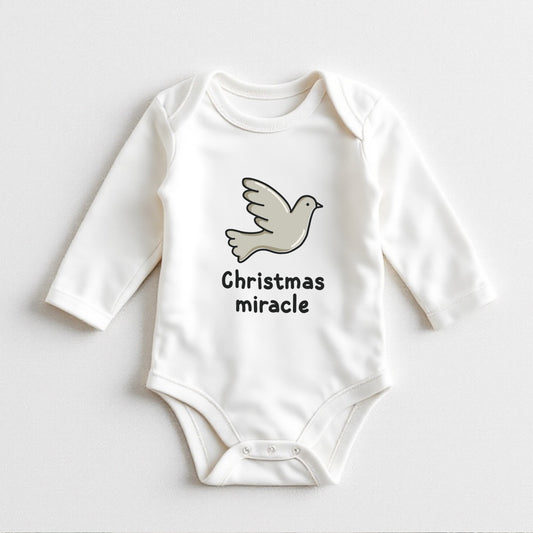 Christmas Miracle Baby Onesie – White Long Sleeve Bodysuit – First Christmas Outfit for Baby – Holiday Baby Clothes – Newborn Christmas Gift