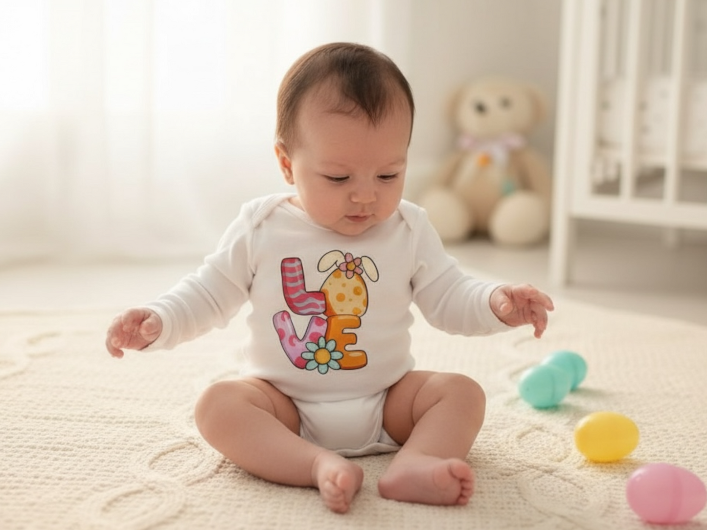 Love Easter baby onesie®| Easter egg hunt| Easter bunny onesie® | Bunny bodysuit| Retro Easter