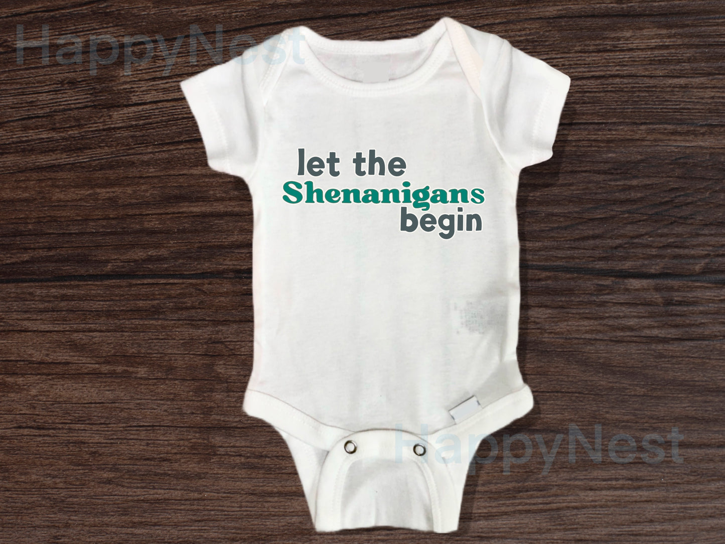 St. Patrick's Day- Let the Shenanigans Begin baby onesie® | March baby bodysuit| Spring baby onesie®| First Saint Patrick's Day outfit