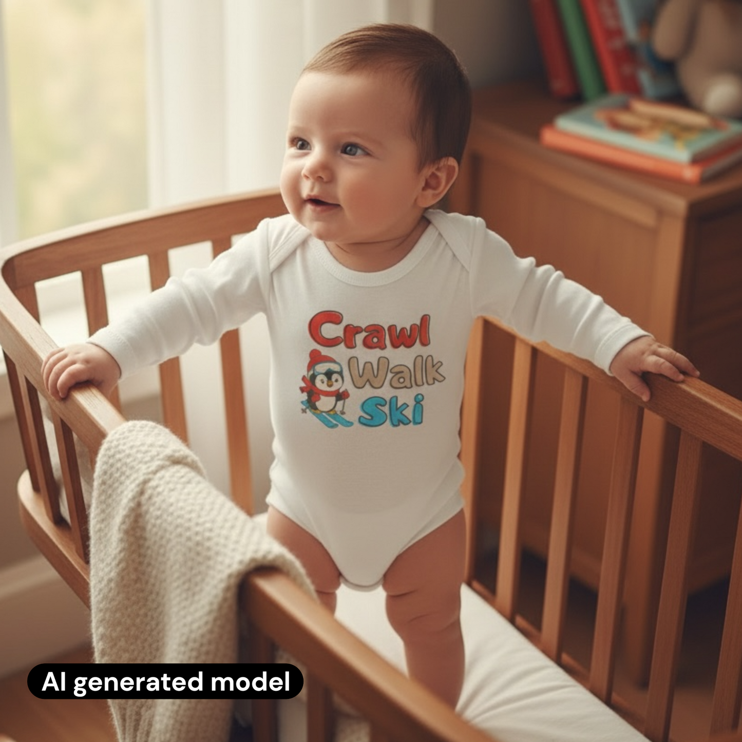 Crawl walk ski baby winter bodysuit