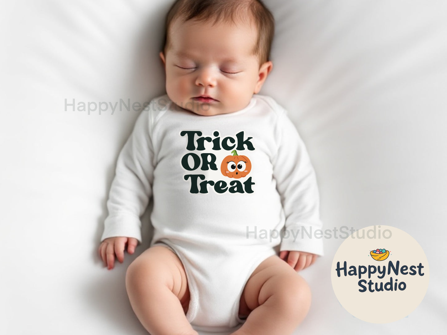 Trick or treat onesie - newborn Halloween costume alternative - long sleeve baby romper for Halloween photos