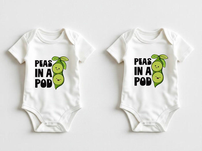 two peas in a pod Twin onesie® - twin baby onesies set - cute twin baby shower gift- white cotton baby bodysuits for twins -